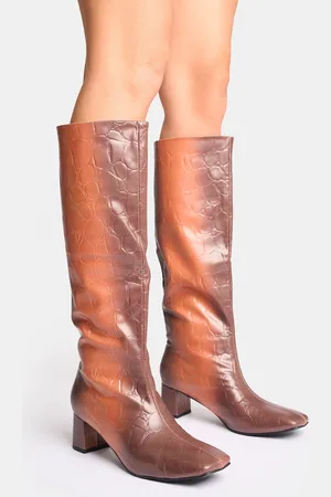 Public Desire Tamira Brown Ombre Block Heel Knee High Boots