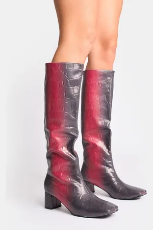 Public Desire Tamira Red Ombre Block Heel Knee High Boots