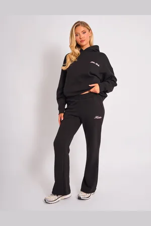 Public Desire Kaiia Wide Leg Joggers Black & Pink