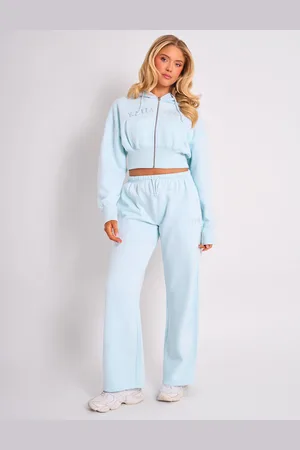 Public Desire Kaiia Logo Wide Leg Joggers Light Blue