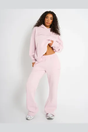 Public Desire Kaiia Studio Script Logo Wide Leg Joggers Pink Chai