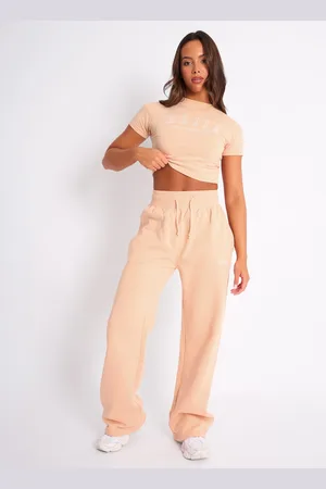 Public Desire Kaiia Logo Wide Leg Joggers Apricot