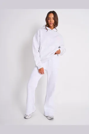 Public Desire Kaiia Logo Wide Leg Joggers Light Grey Marl & Baby Pink