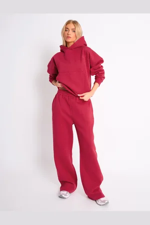 Public Desire Kaiia Embossed Wide Leg Joggers Berry Red