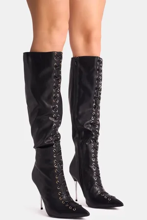 Public Desire Witchcraft Black Lace Up Knee High Boots