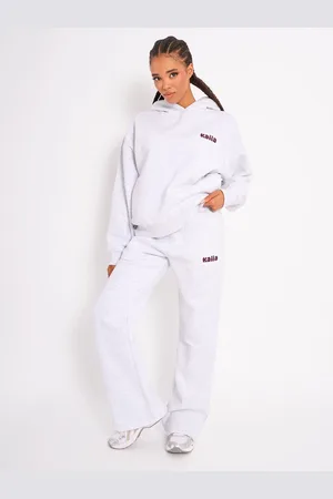 Public Desire Kaiia Wide Leg Joggers Light Grey Marl & Plum