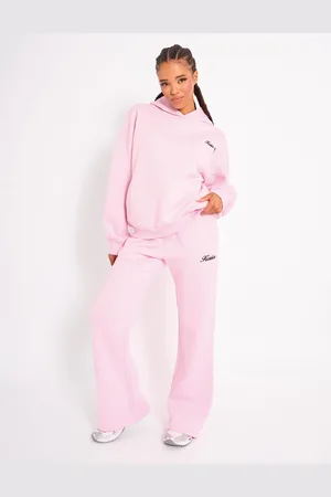 Public Desire Kaiia Wide Leg Joggers Baby Pink & Black