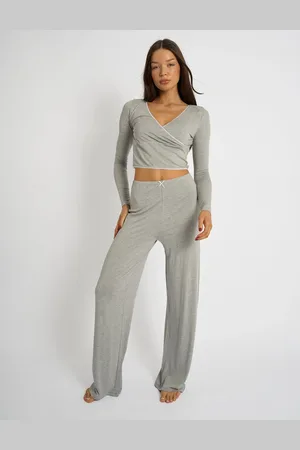 Public Desire Kaiia Lace Wrap Top & Trouser Pj Set Grey Melange