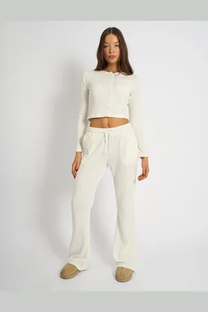 Public Desire Kaiia Waffle Wide Leg Joggers Cream