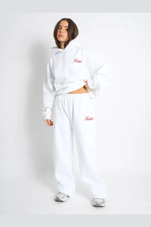 Public Desire Kaiia Snowflake Logo Flared Joggers White & Red