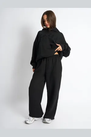 Public Desire Kaiia Logo Wide Leg Joggers Black On Black
