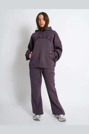 Public Desire Kaiia Logo Wide Leg Joggers Deep Purple
