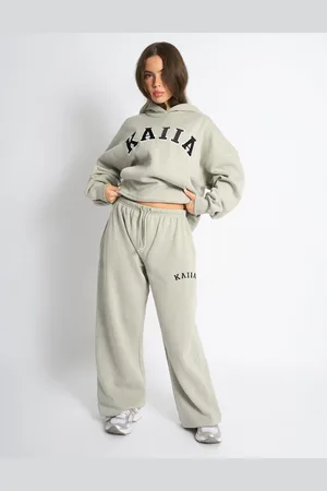 Public Desire Kaiia Logo Wide Leg Joggers Pebble