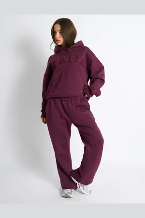Public Desire Kaiia Wide Leg Sweat Pants Deep Burgundy