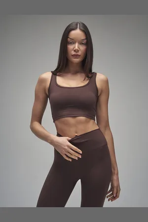 Public Desire Kaiia Sculpt Square Neck Crop Top Chocolate