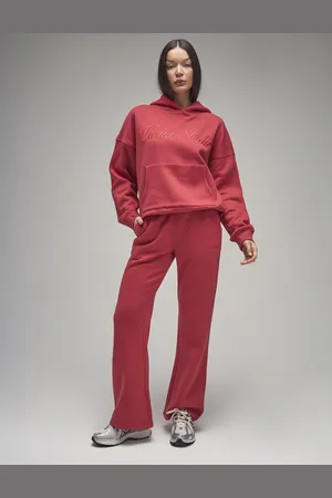 Public Desire Kaiia Script Logo Wide Leg Joggers Red