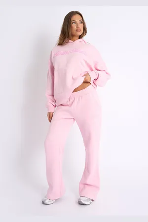 Public Desire Kaiia Script Logo Wide Leg Joggers Baby Pink