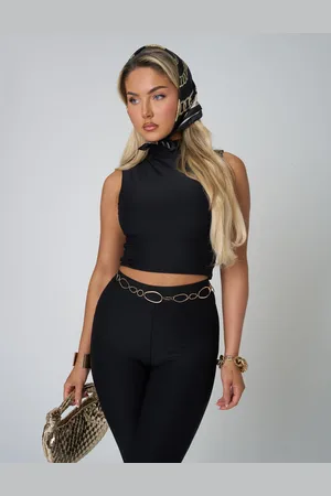 Public Desire High Neck Luxe Slinky Crop Top Black