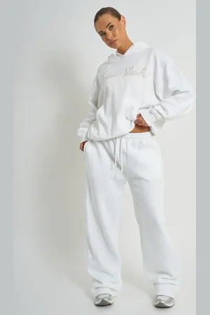 Public Desire Kaiia Script Logo Wide Leg Joggers White
