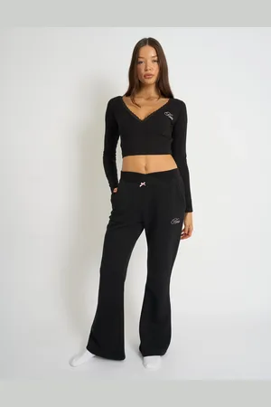 Public Desire Kaiia Bow Detail Wide Leg Joggers Black & Pink