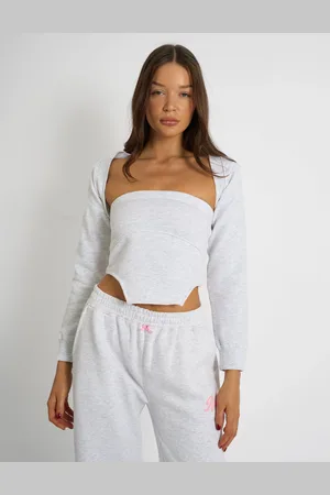 Public Desire Kaiia Bandeau Crop Top & Bolero Light Grey Marl