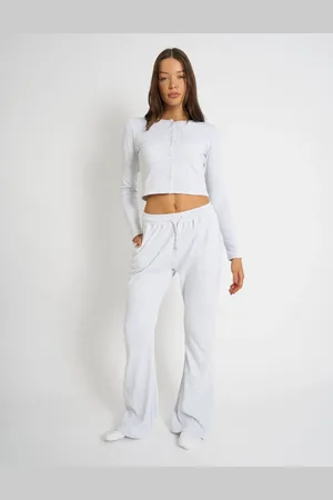 Public Desire Kaiia Waffle Wide Leg Joggers Grey Melange