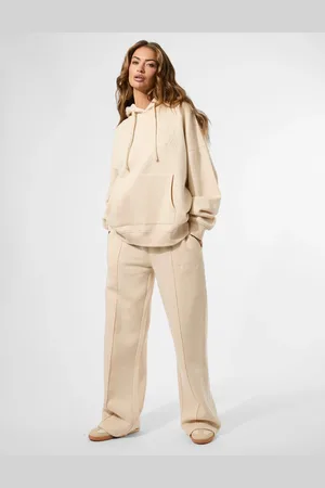 Public Desire Kaiia Seam Detail Wide Leg Joggers Custard Cream