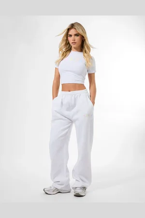 Public Desire Kaiia Rainbow Logo Wide Leg Joggers Light Grey Marl