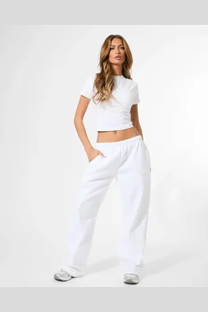 Public Desire Kaiia Embossed Logo Wide Leg Joggers White
