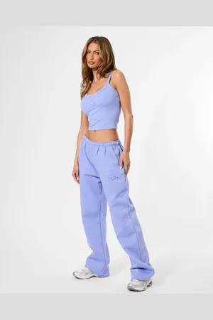 Public Desire Kaiia Embossed Logo Wide Leg Joggers Cornflower Blue