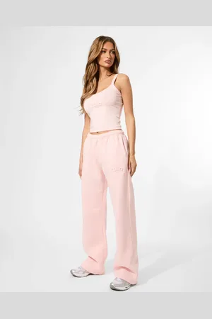 Public Desire Kaiia Embossed Logo Wide Leg Joggers Sugar Pink