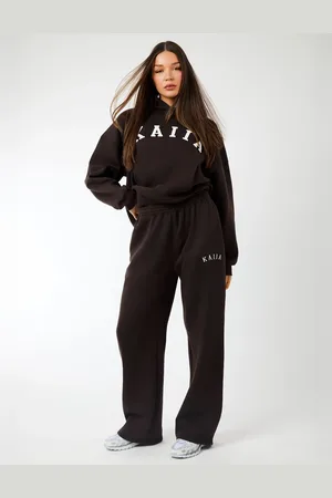 Public Desire Kaiia Logo Wide Leg Joggers Brown