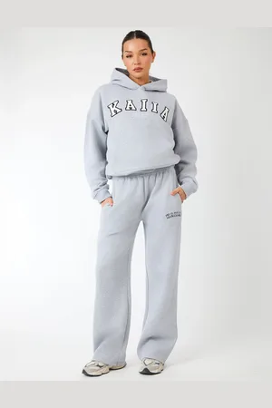Public Desire Kaiia Logo Wide Leg Joggers Grey Marl & White