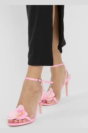 Public Desire Mica Pink Satin & Pink Orchid Barely There Stiletto Mid Heels