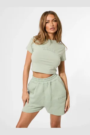 Public Desire Kaiia Sweat Logo Shorts in Sage Green