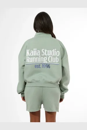 Public Desire Kaiia Running Club Logo Quarter Zip Sweatshirt Green Tea