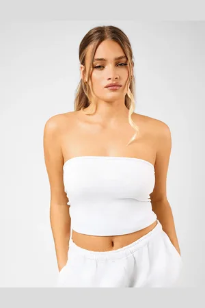 Public Desire Kaiia Script Logo Bandeau Crop Top Light Grey Marl