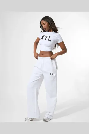 Public Desire Kaiia KTL Logo Wide Leg Joggers Light Grey Marl