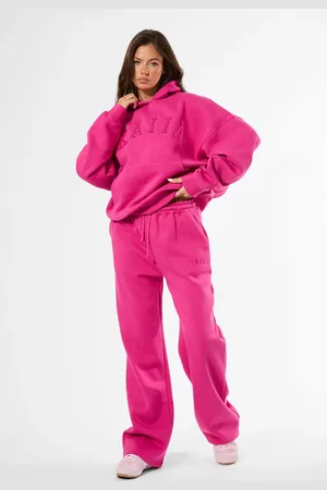 Public Desire Kaiia Logo Wide Leg Joggers Bright Pink