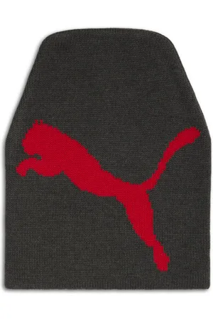 PUMA Long Knit Beanie Hat in Grey/Red