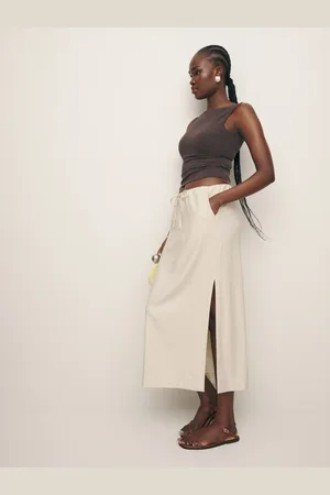 Zara asymmetrical white viscose linen button midi skirt