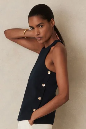 Reiss Cosmo - Button Side Sleeveless Top, XS