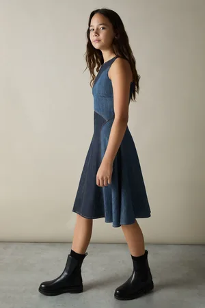 Reiss Wilder - 9-13 yrs Patchwork Chambray Midi Dress, 9-10 Years