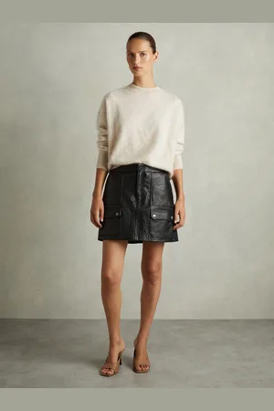 Reiss Parker - Grained-leather High-rise Mini Skirt, US 0