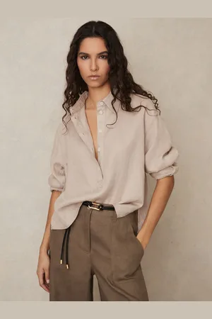 Reiss Nina - Linen Overhead Open-collar Shirt, US 0