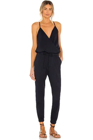 Bobi Supreme Jersey Tied Waist V Neck Jumpsuit in Navy. - size M (also in S, XS)