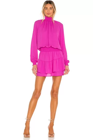 krisa Turtleneck Ruffle Skirt Dress in Purple.