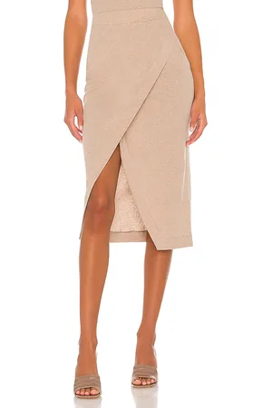 ENZA COSTA Cashmere Midi Skirt in Tan. - size L (also in M, S, XL, XS)