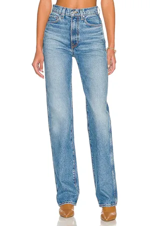 GRLFRND Sara Super High Rise Slim Straight in Denim-Medium. - size 23 (also in 24, 25, 26, 27, 28, 29, 30, 31)