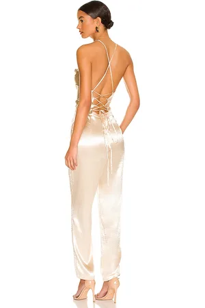 White Woven V Bar Ruched Detail Strappy Jumpsuit